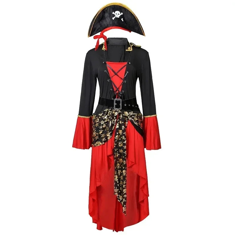 Ladies Pirate Costume Red Black Dress with Hat