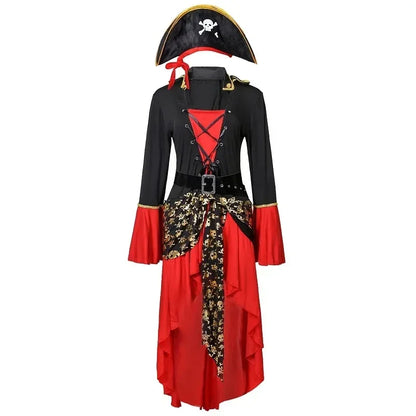 Ladies Pirate Costume Red Black Dress with Hat