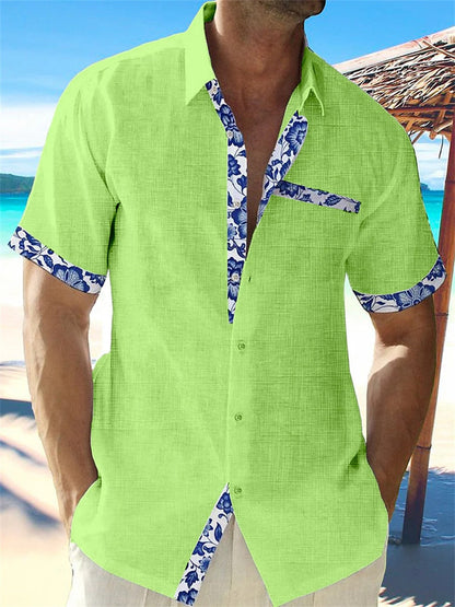 Classic Cotton Shirt with Patterned Details for Men