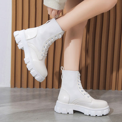 Tall Lace Up Ankle Boots with Pouch Detail - ModishWorld