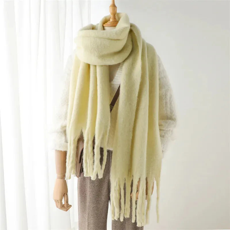 Plush Fringe Trimmed Wool Scarf