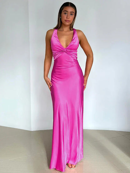 Luxurious Satin Halter Neck Formal Gown for Women
