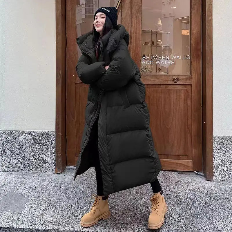Warm Women's Down Maxi Parka Coat with Removable Hood