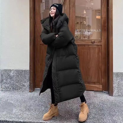 Warm Women's Down Maxi Parka Coat with Removable Hood