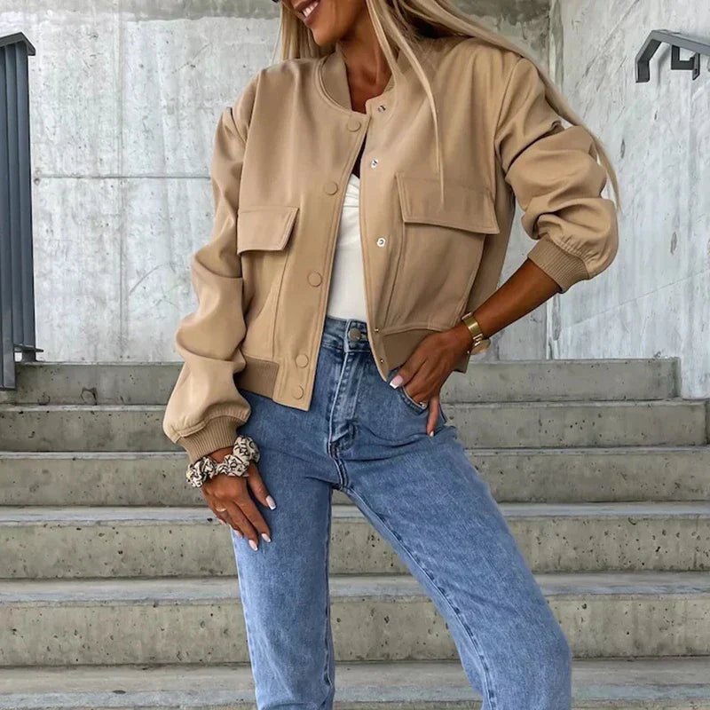 Women's Casual Flight Jacket with Button Front - ModishWorld