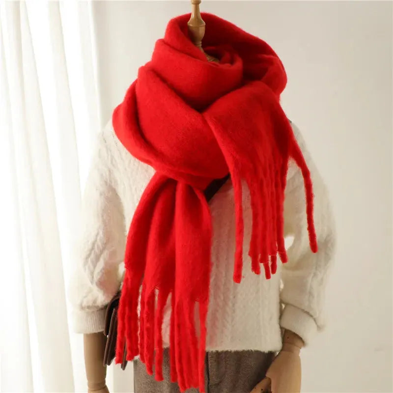 Plush Fringe Trimmed Wool Scarf
