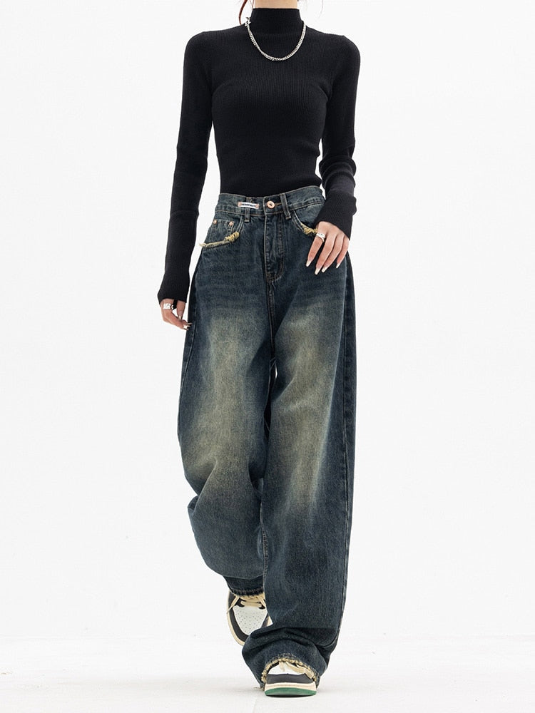 Women's Dark Grey Comfortable Loose Fit High Waist Jeans - ModishWorld