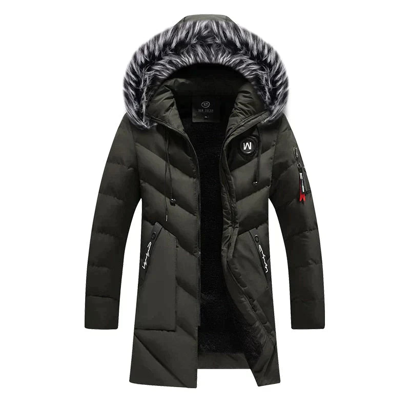 Warm Men's Parka Coat - Faux Fur Hooded Jacket