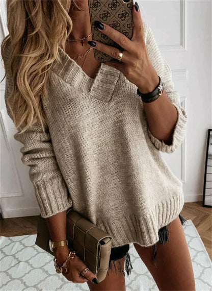 Comfortable Relaxed Fit V-Neck Sweater for Women