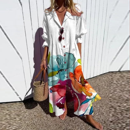 Elegant V-Neck Maxi Dress - Loose Fit Summer Dress