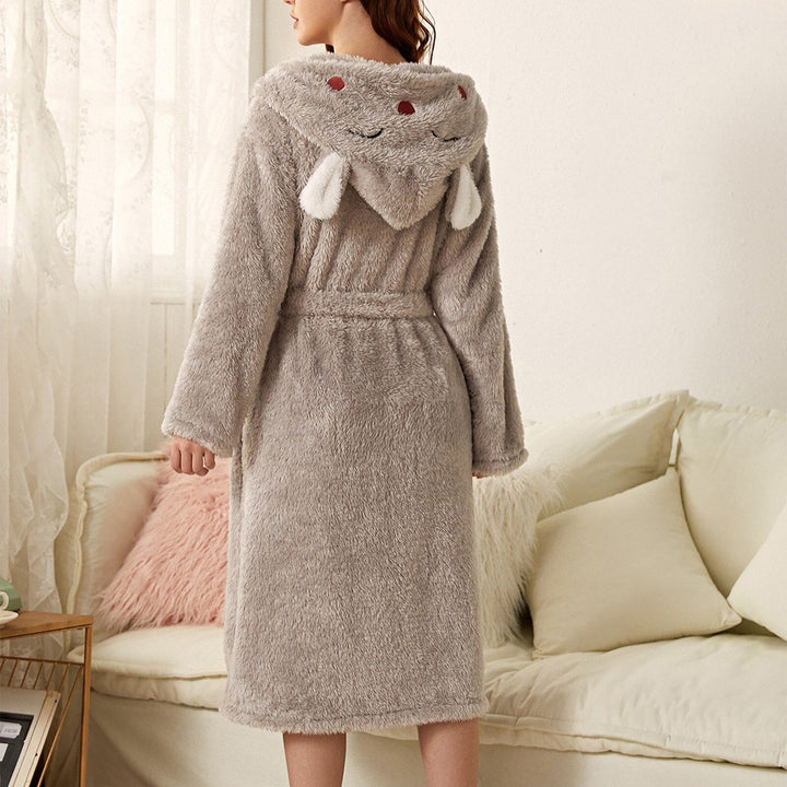 Cozy Hooded Ladies Robe with Tie Waist