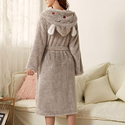 Cozy Hooded Ladies Robe with Tie Waist