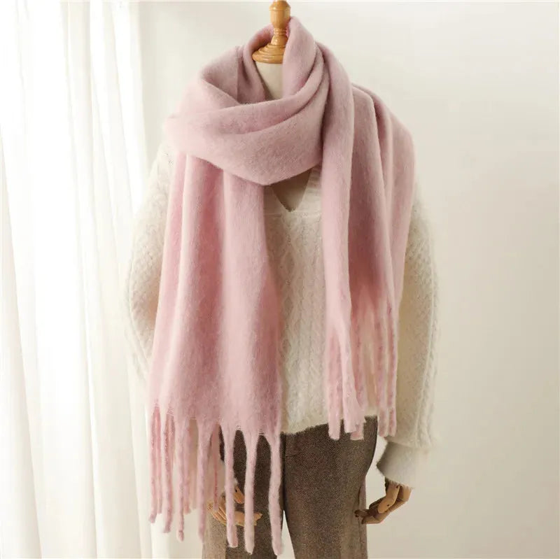 Plush Fringe Trimmed Wool Scarf