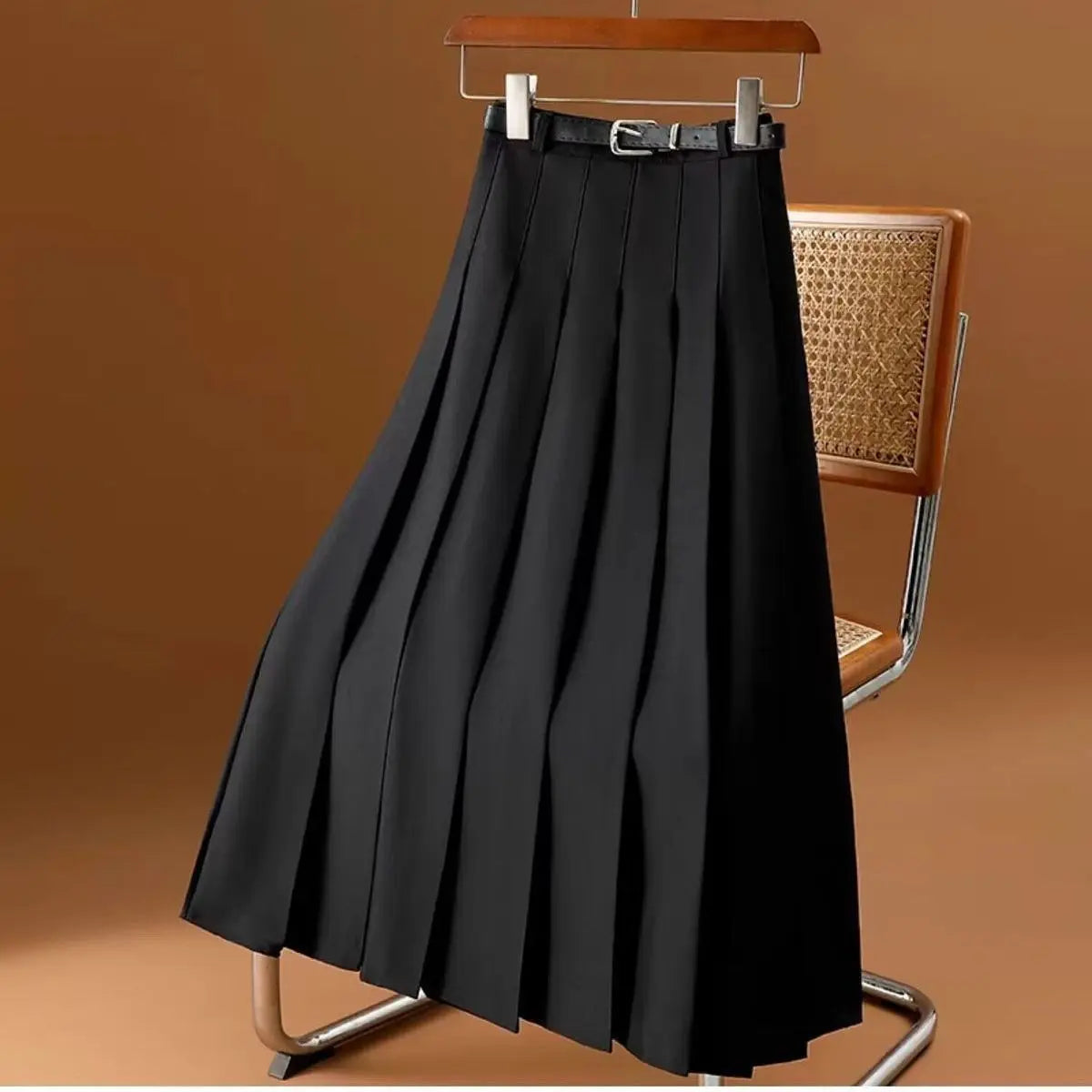 Classic A-Line Midi Skirt - Elegant Waist Belt
