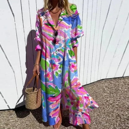 Elegant V-Neck Maxi Dress - Loose Fit Summer Dress