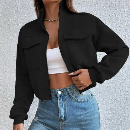 Chic Women's Cropped Zip Front Top
