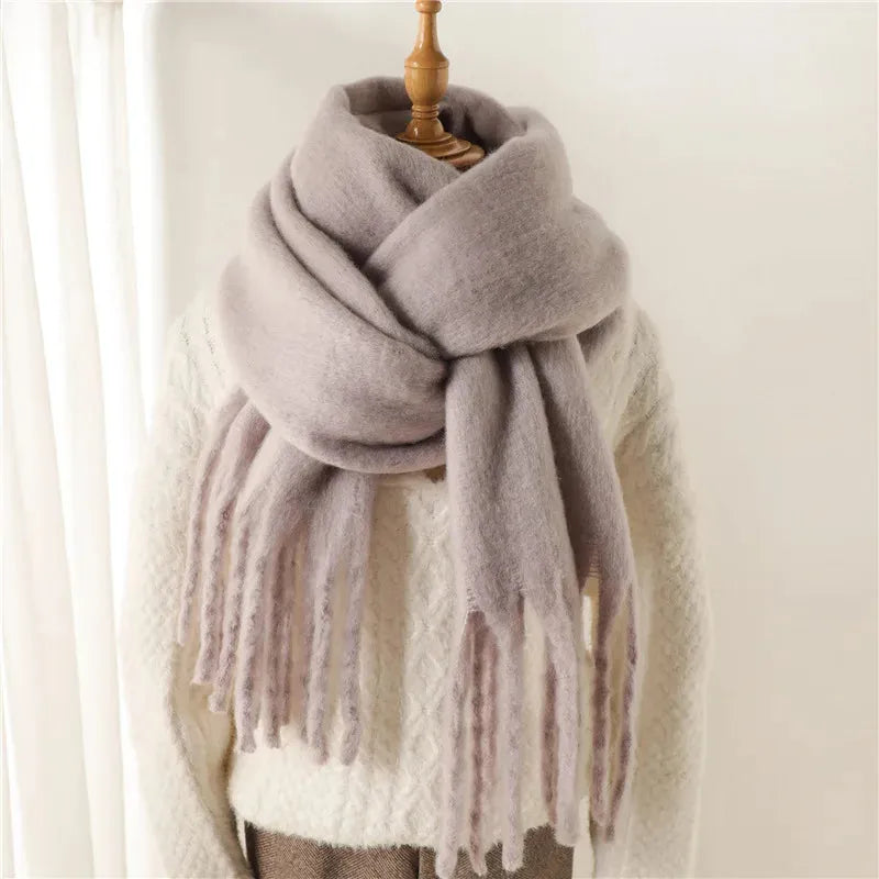 Plush Fringe Trimmed Wool Scarf
