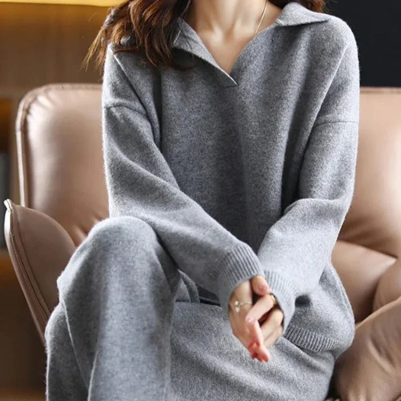 Ladies Classic 2 Piece Suit - Crew Neck Top with Loose Fit Pants