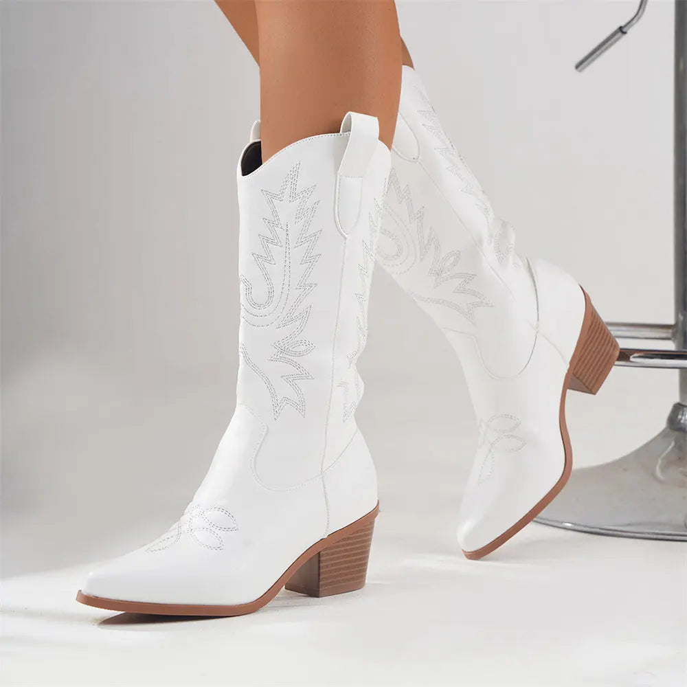 Women's Trendy Western Boots - Low Heel & Comfortable