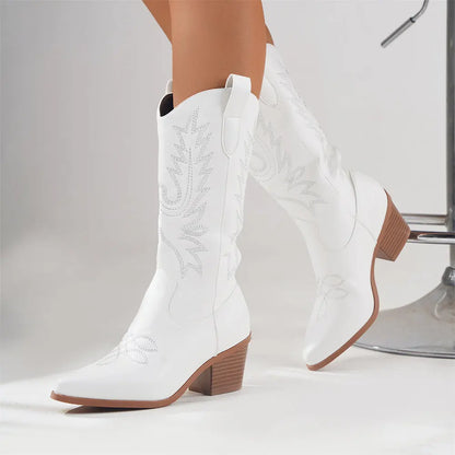 Women's Trendy Western Boots - Low Heel & Comfortable