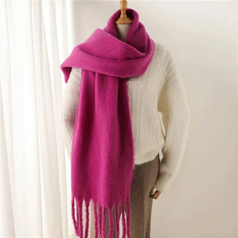 Plush Fringe Trimmed Wool Scarf