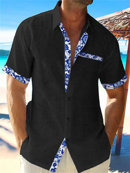 Classic Cotton Shirt with Patterned Details for Men