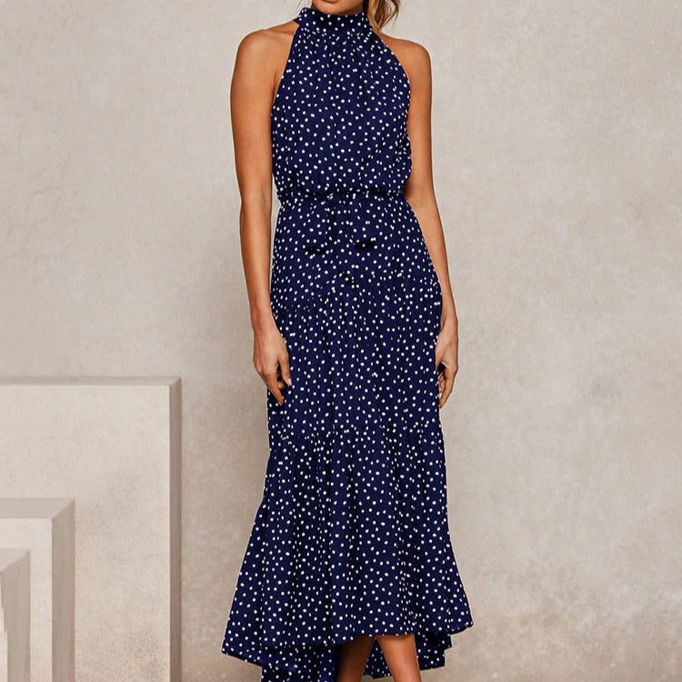 Fashionable Spotted Summer Halter Dress