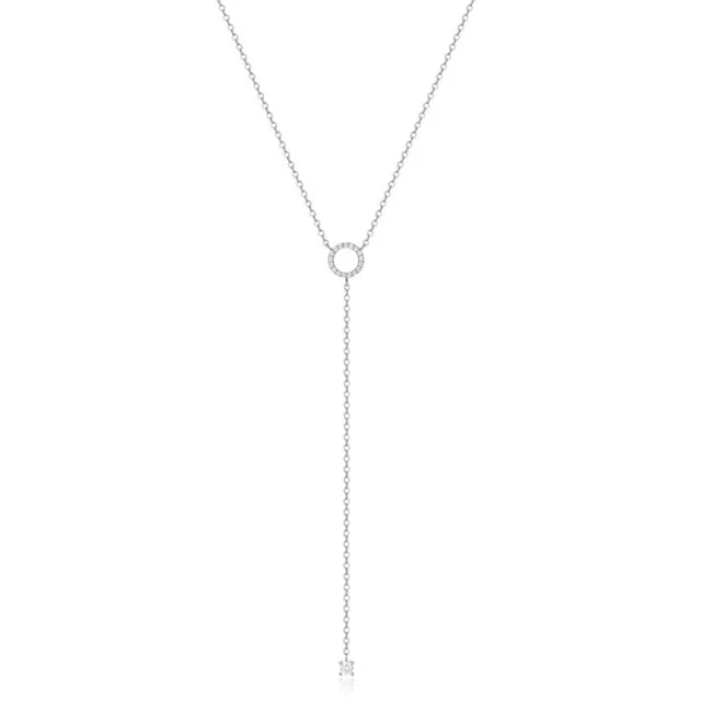Elegant 925 Sterling Silver Zircon Double Circle Pendant Necklace with Long O-Chain Choker, perfect for Spring Weddings 2024
 - ModishWorld