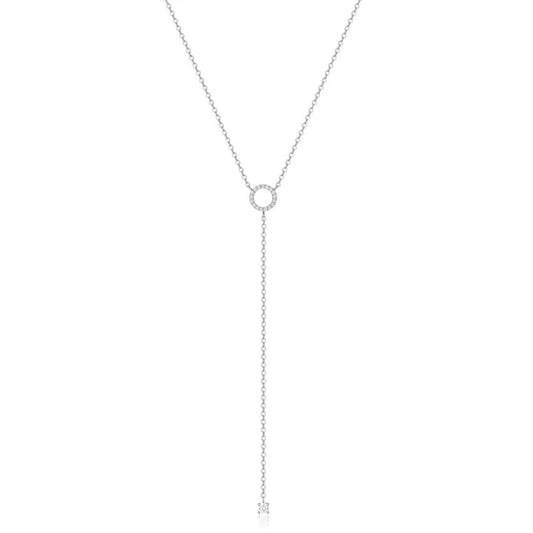 Elegant 925 Sterling Silver Zircon Double Circle Pendant Necklace with Long O-Chain Choker, perfect for Spring Weddings 2024
 - ModishWorld