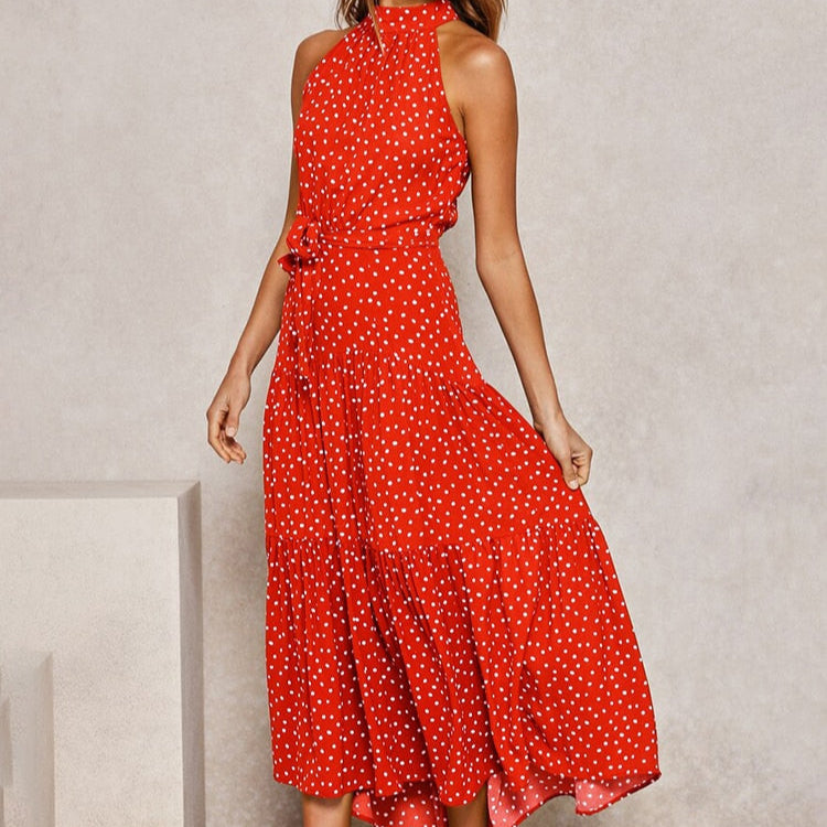 Fashionable Spotted Summer Halter Dress