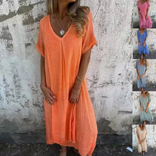 Casual Loose Fit V-Neck Sundress - ModishWorld