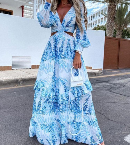 Loose V-Neck Long Summer Dress for Ladies - ModishWorld