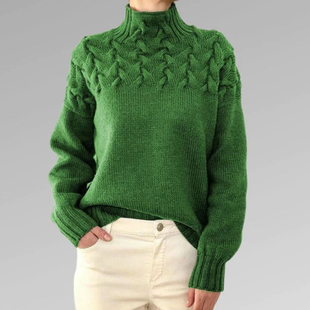 Women's Sweater - Crew Neck with Cable Knit Pattern