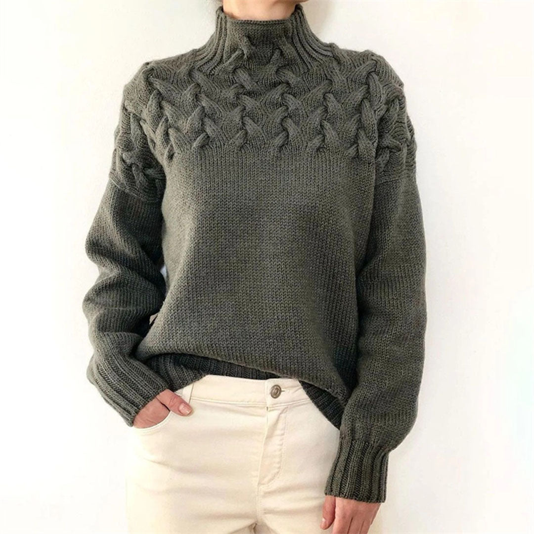 Women's Sweater - Crew Neck with Cable Knit Pattern