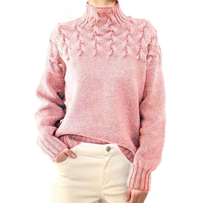 Women's Sweater - Crew Neck with Cable Knit Pattern