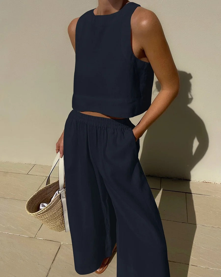 Simple Cotton Two-Piece Outfit for Women
