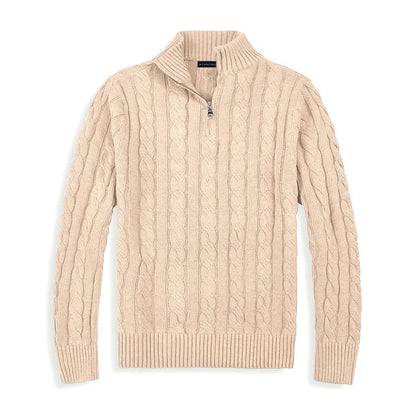 Warm Cable Knit Quarter Zip Sweater for Men