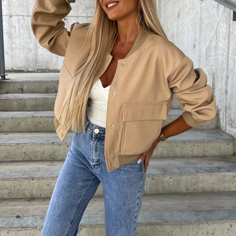 Women's Casual Flight Jacket with Button Front