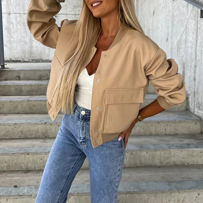 Women's Casual Flight Jacket with Button Front