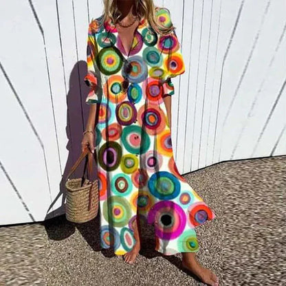 Elegant V-Neck Maxi Dress - Loose Fit Summer Dress