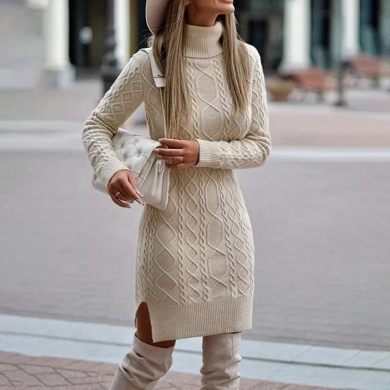 Women's Cozy Turtleneck Fitted Mini Dress