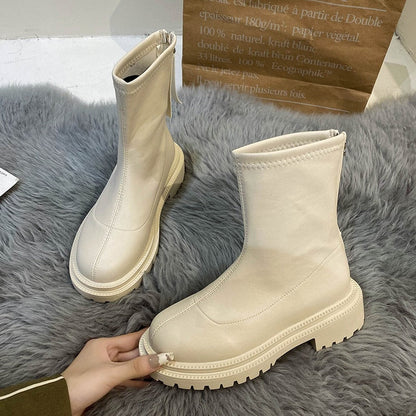 Women's Low Heel Boots - Comfortable Slip On Shoes