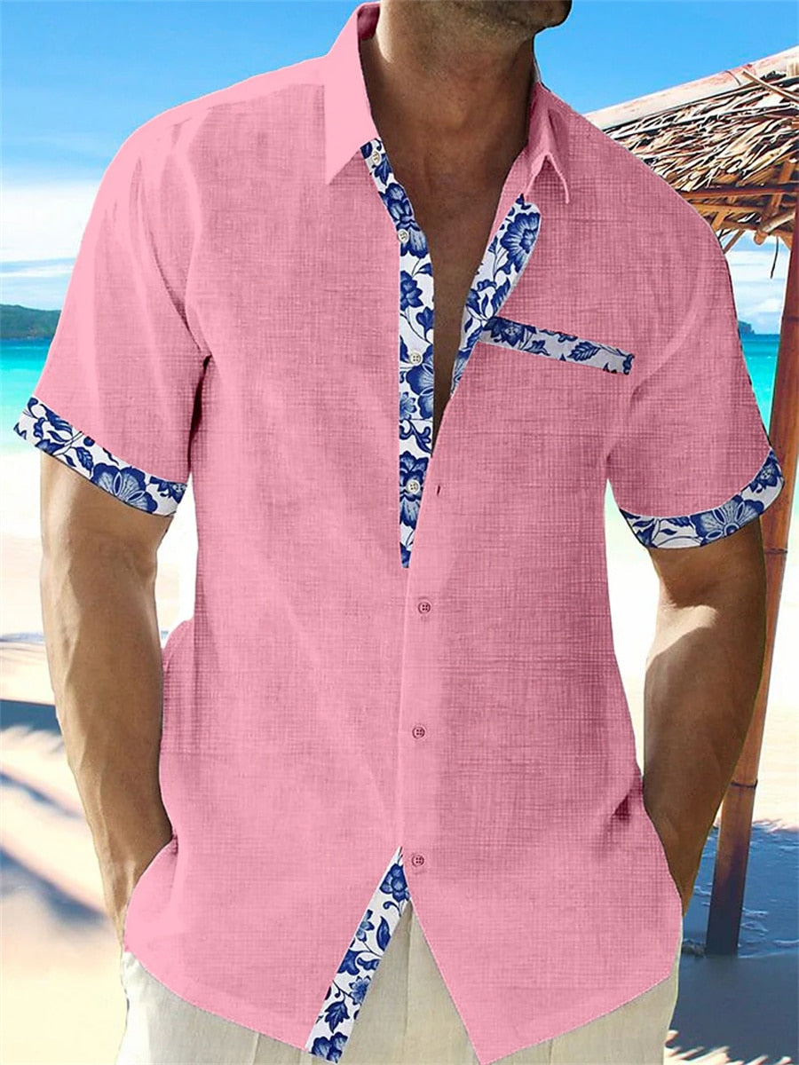 Classic Cotton Shirt with Patterned Details for Men
