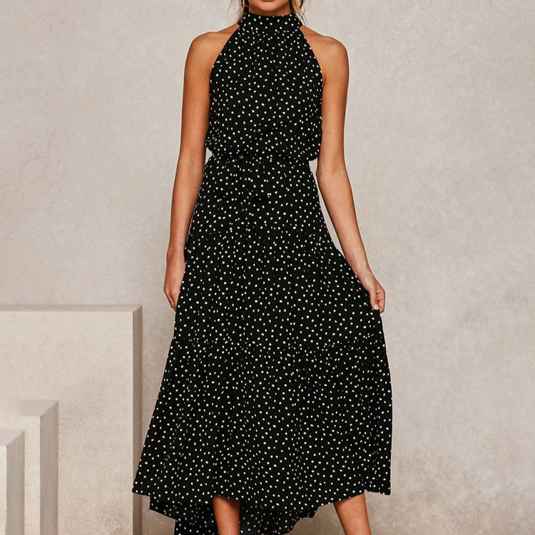 Fashionable Spotted Summer Halter Dress