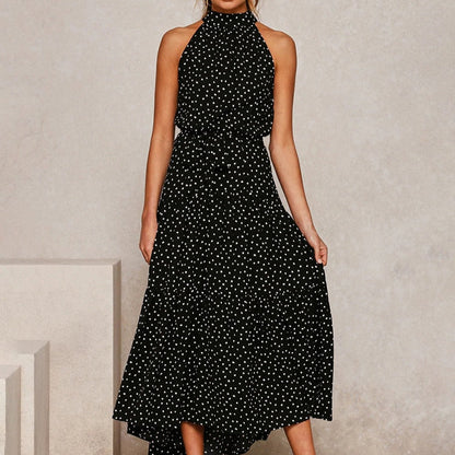 Fashionable Spotted Summer Halter Dress