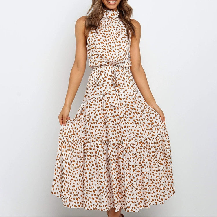 Fashionable Spotted Summer Halter Dress