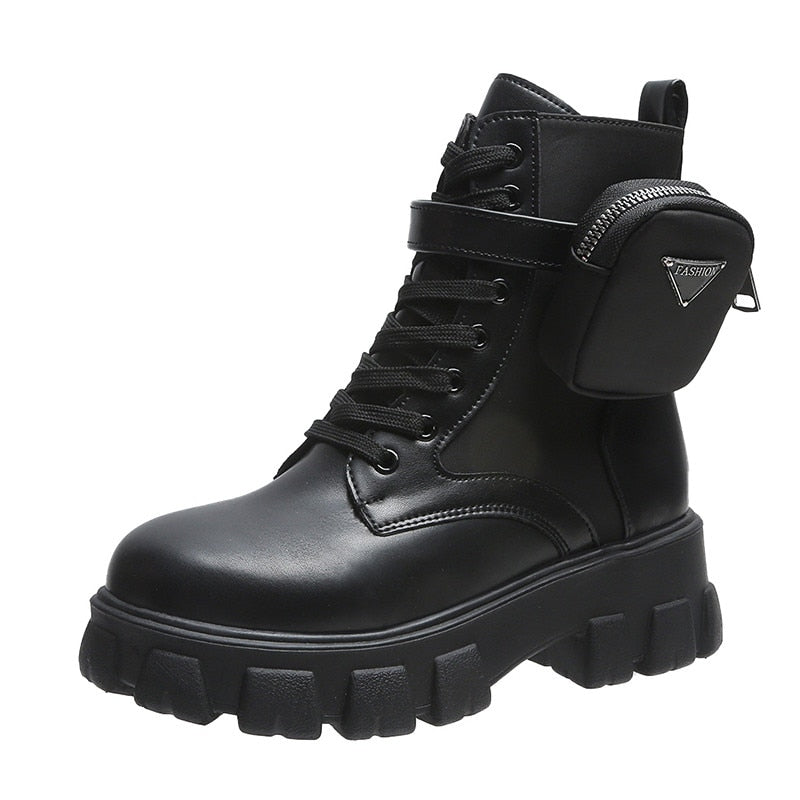 Tall Lace Up Ankle Boots with Pouch Detail