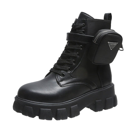 Tall Lace Up Ankle Boots with Pouch Detail