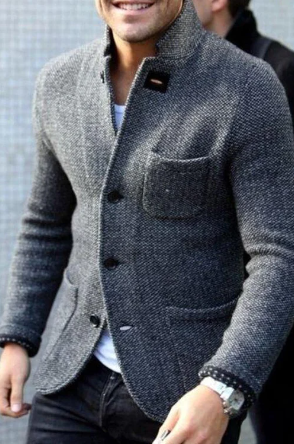 Vintage Men's Gray Crew Neck Cardigan Sweater - ModishWorld