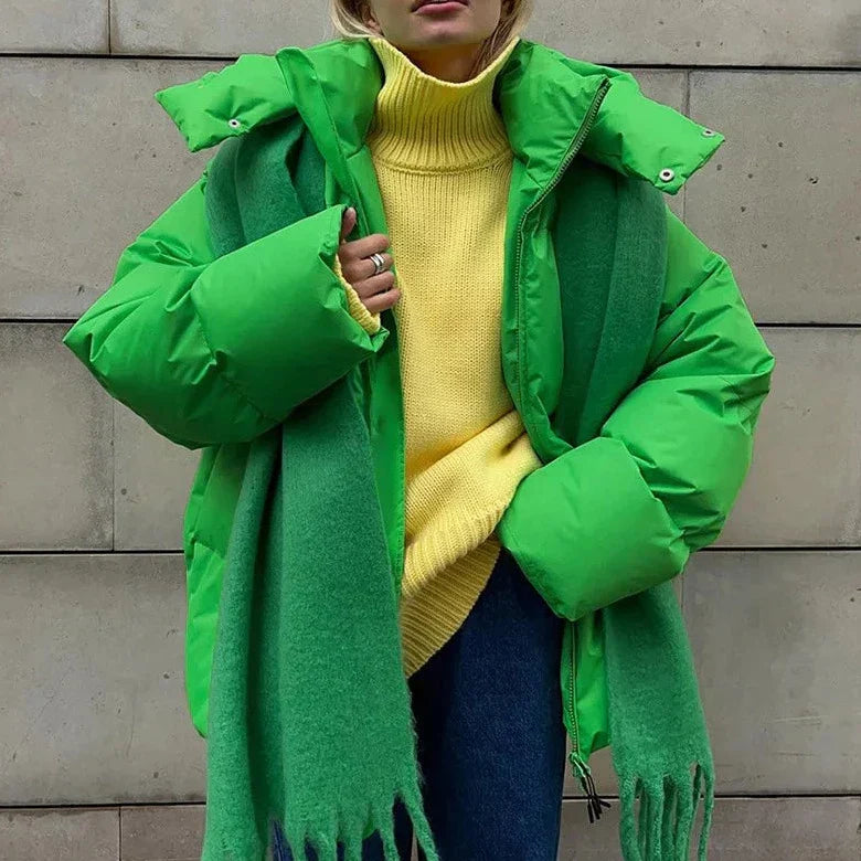 Warm Women's Puffer Coat - High Neck Hooded Parka
